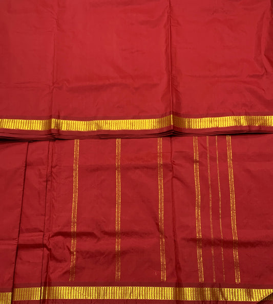 9 yards Vegan Silk Saree Maroon Colour with Golden Border