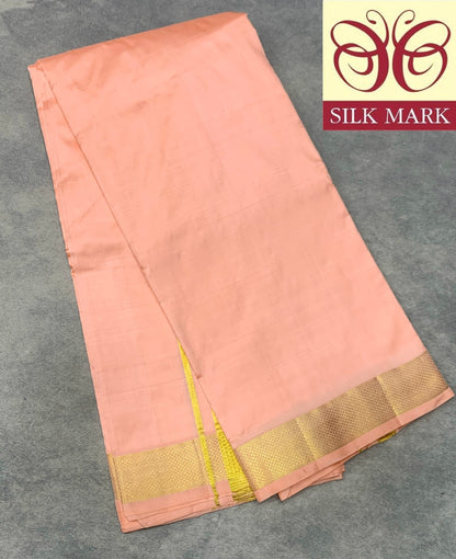 9X5 Pure Silk Dhoti Peach Colour with Medium Golden Zari Border