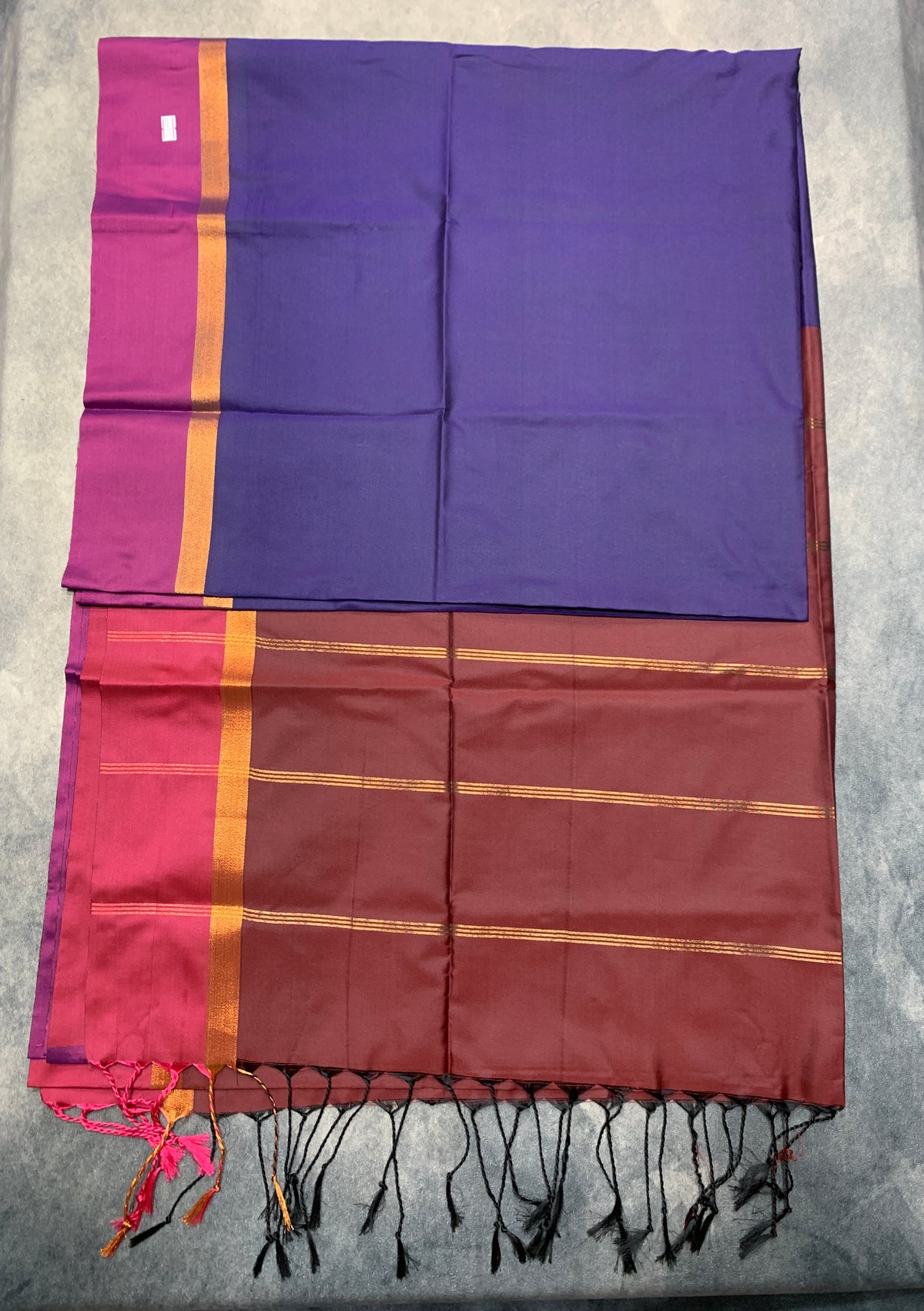 Art Silk Saree Violet Colour with Magenta and Copper Border
