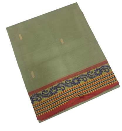 Chettinad Cotton Saree Pista Green Shade with Pink Border