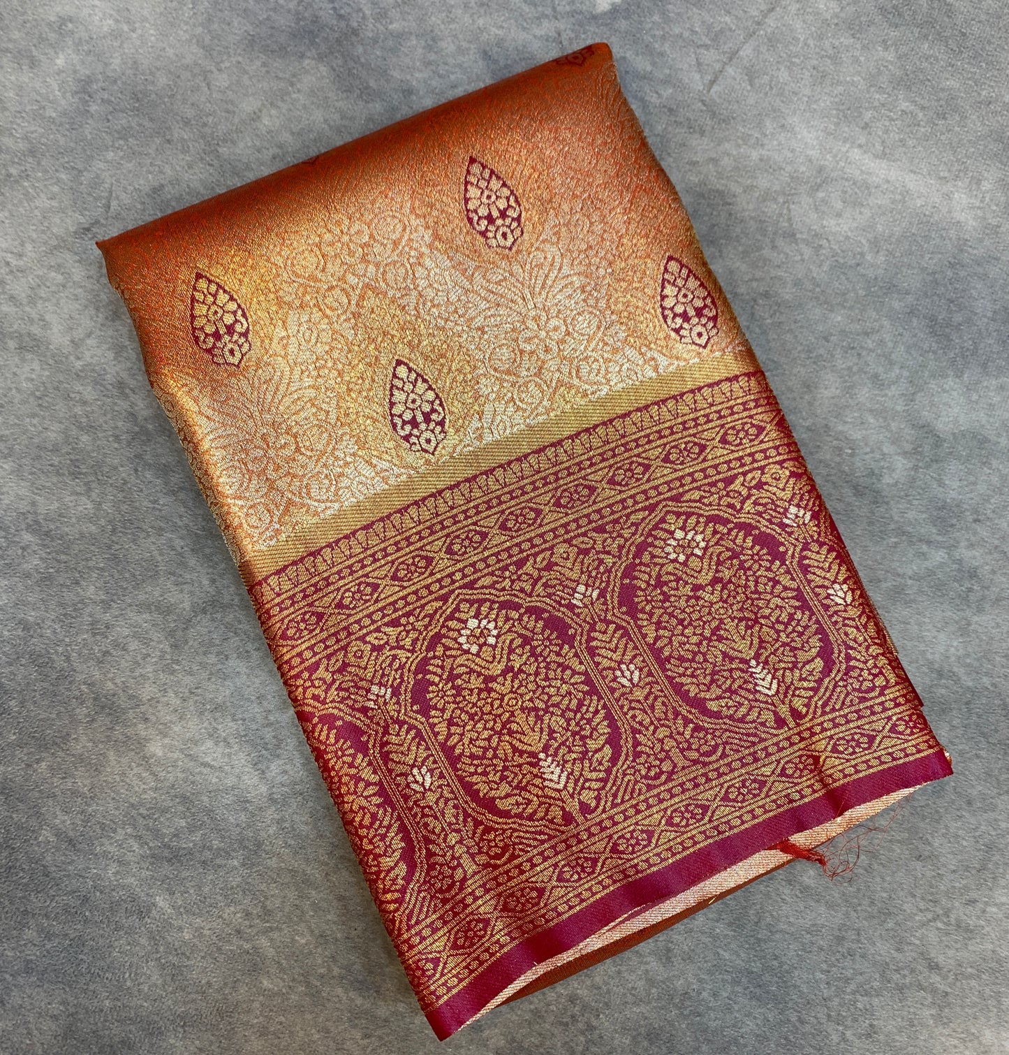Fancy Tissue Saree Golden Orange Colour with Pink Border