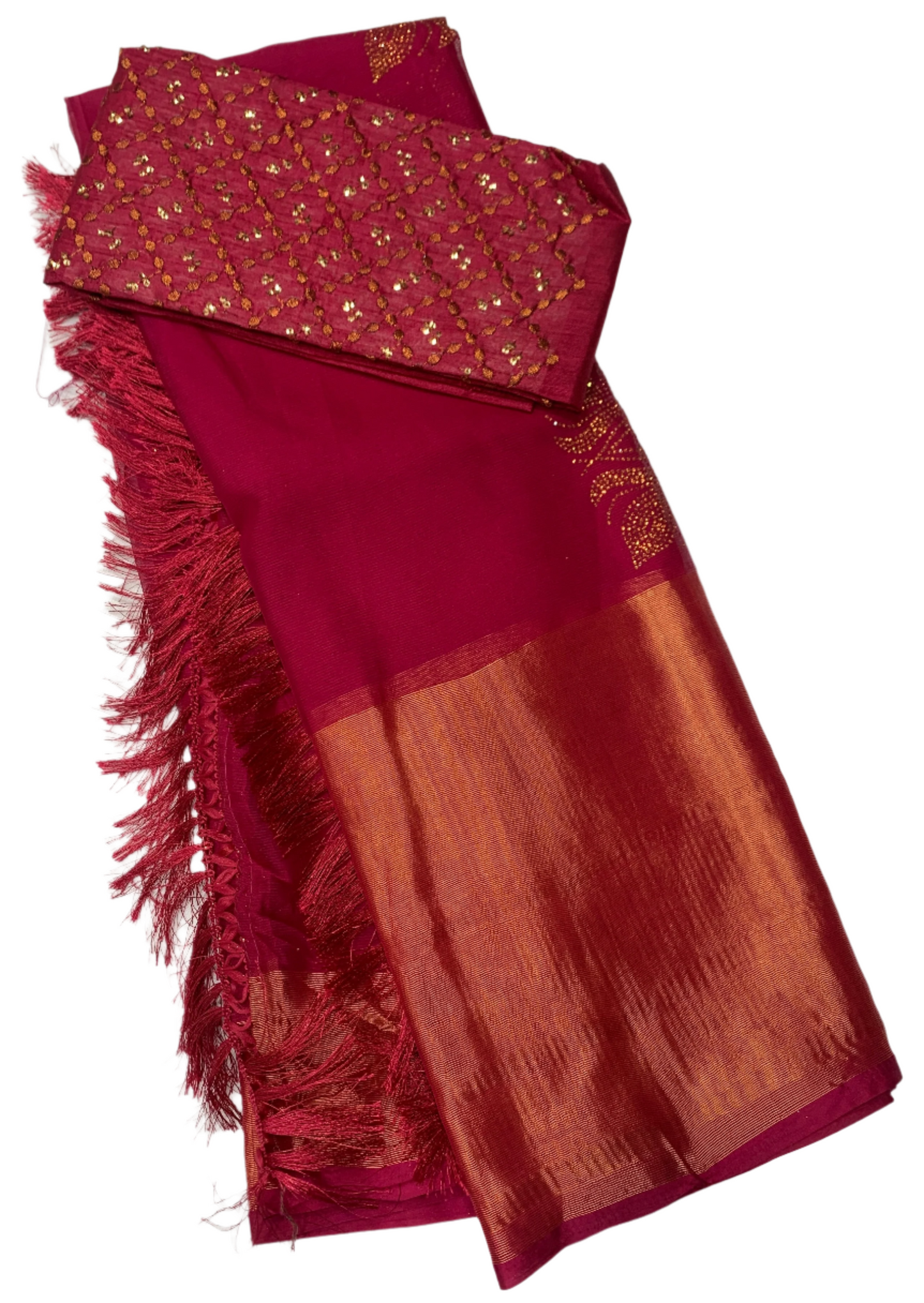 Embroidery Work Saree Pink Colour with Copper border