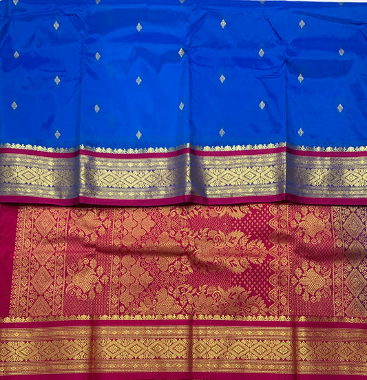 Blue Shade Saree with Golden and Pink Border