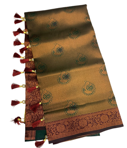 Art Silk Saree Green Colour with Maroon Border