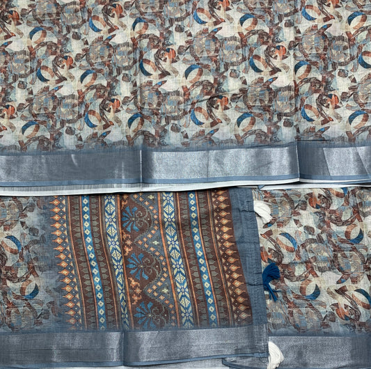 Jute Cotton Saree Off White Shade with Thread Border