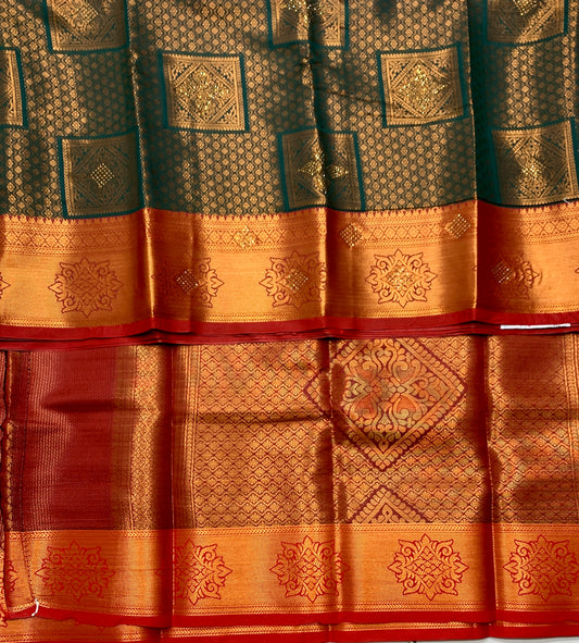 Art Silk Saree Green Colour with Red Border