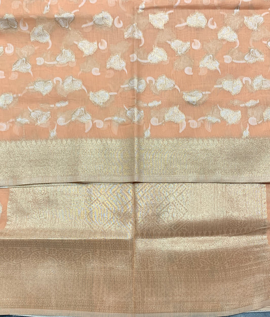 Banaras Katan Saree Orange Colour with Katan Work Border
