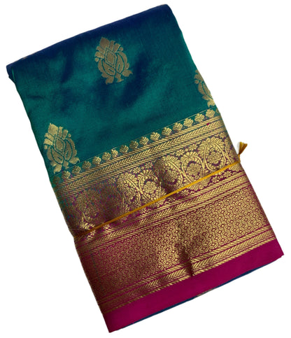 Pure Kanchipuram Silk Saree Green Colour with Pink Border