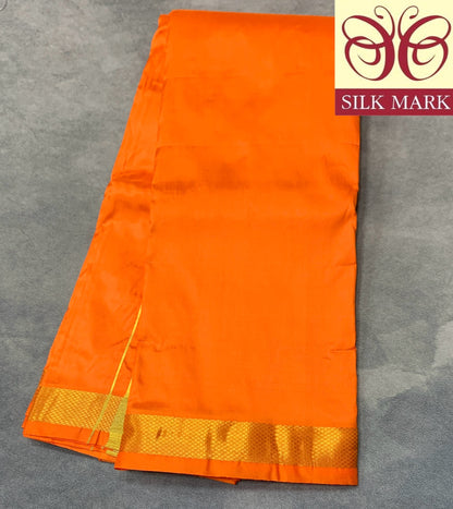 9X5 Pure Silk Golden Orange Colour Dhoti with Golden Zari Border