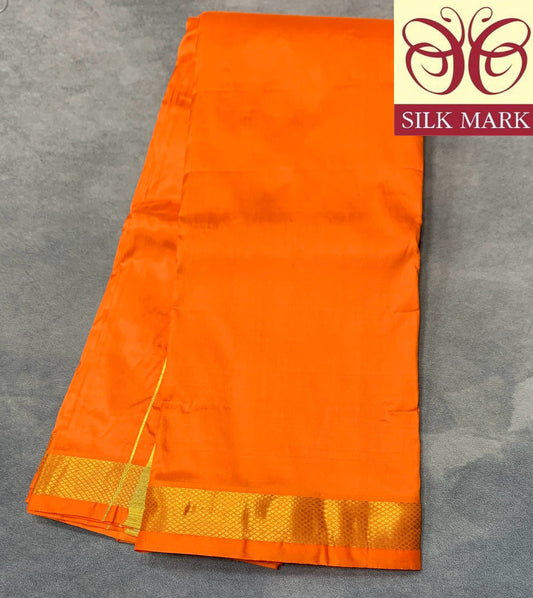 9X5 Pure Silk Golden Orange Colour Dhoti with Golden Zari Border