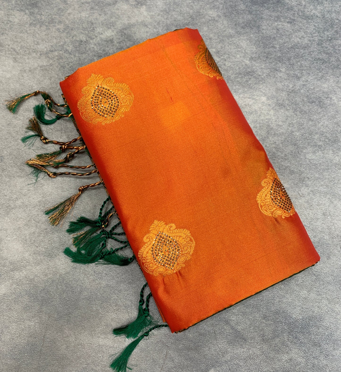 Soft Vegan Silk Saree Orange Colour with Brown and Copper Border