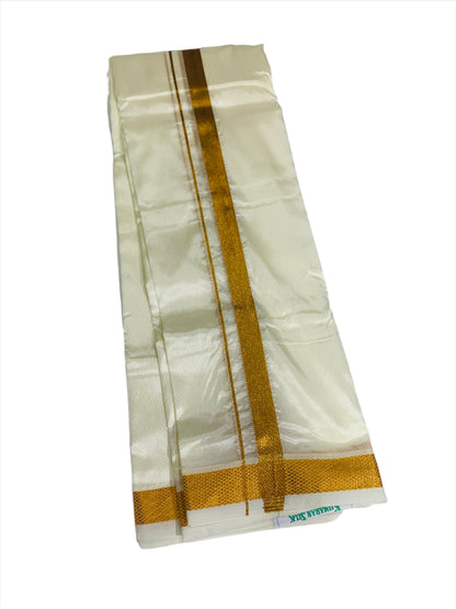 Art silk Dhoti 8 Mulam Cream Colour Small Border