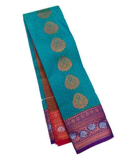 Vegan Silk Saree Rama Blue Colour with Purple Border