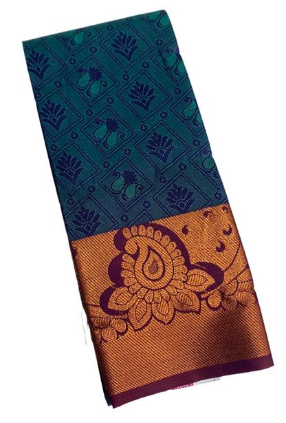 Synthetic Cotton Saree Blue Shade with Copper Zari Border