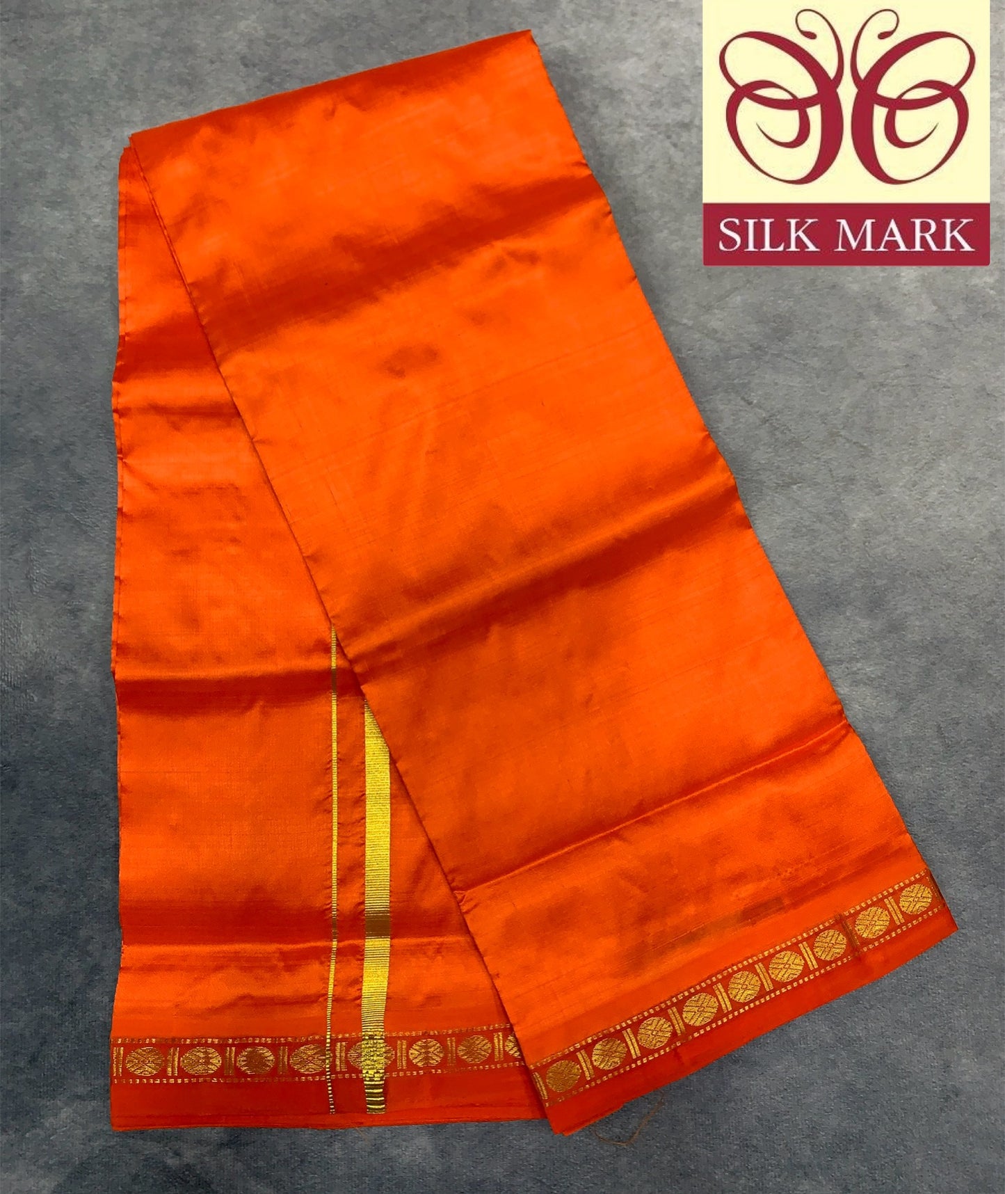 4 Mulam Pure Silk Dhoti Orange with Small Border