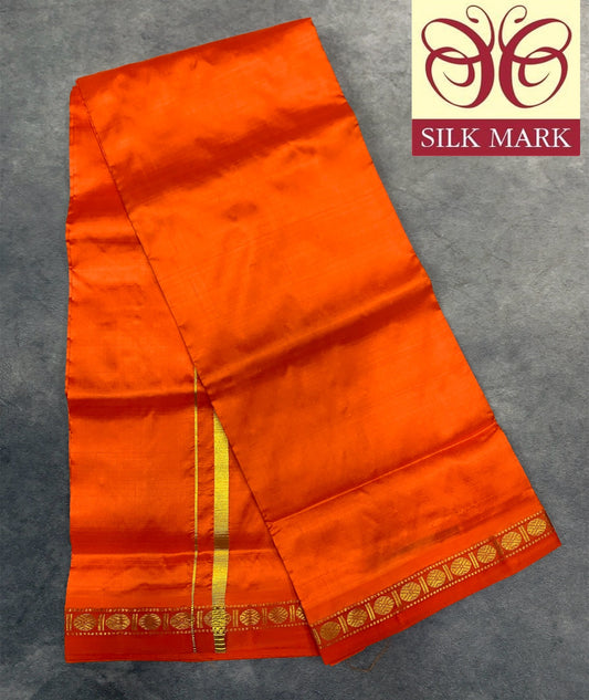 4 Mulam Pure Silk Dhoti Orange with Small Border