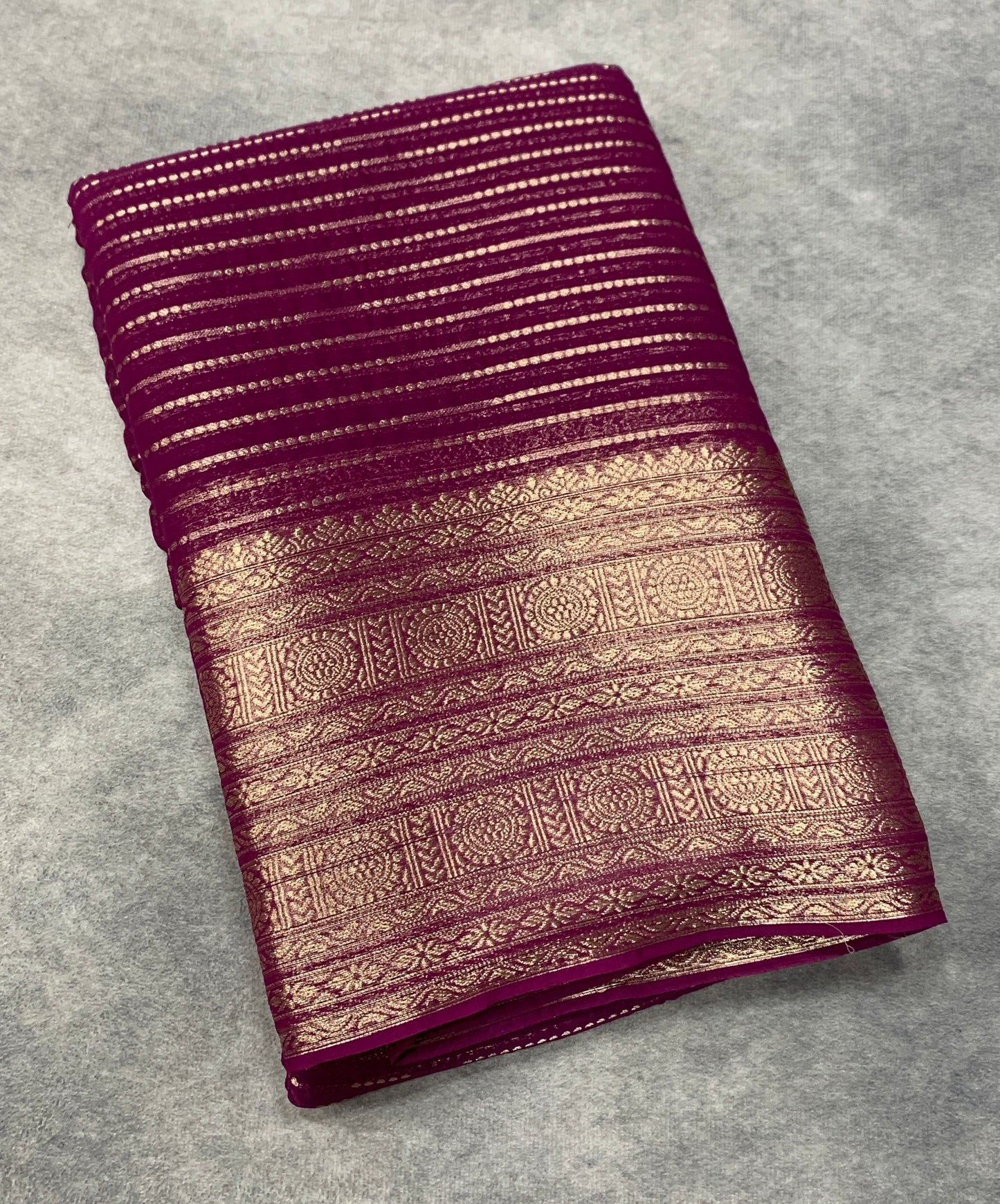 Georgette Saree Magenta Colour with Sliver Floral Design Border