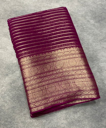 Georgette Saree Magenta Colour with Sliver Floral Design Border