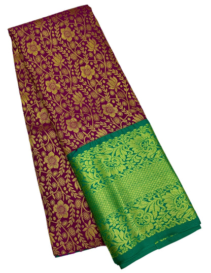 Magenta shade Vegan Silk Kids Pattu Pavadai with Contrast border for age above 10 years