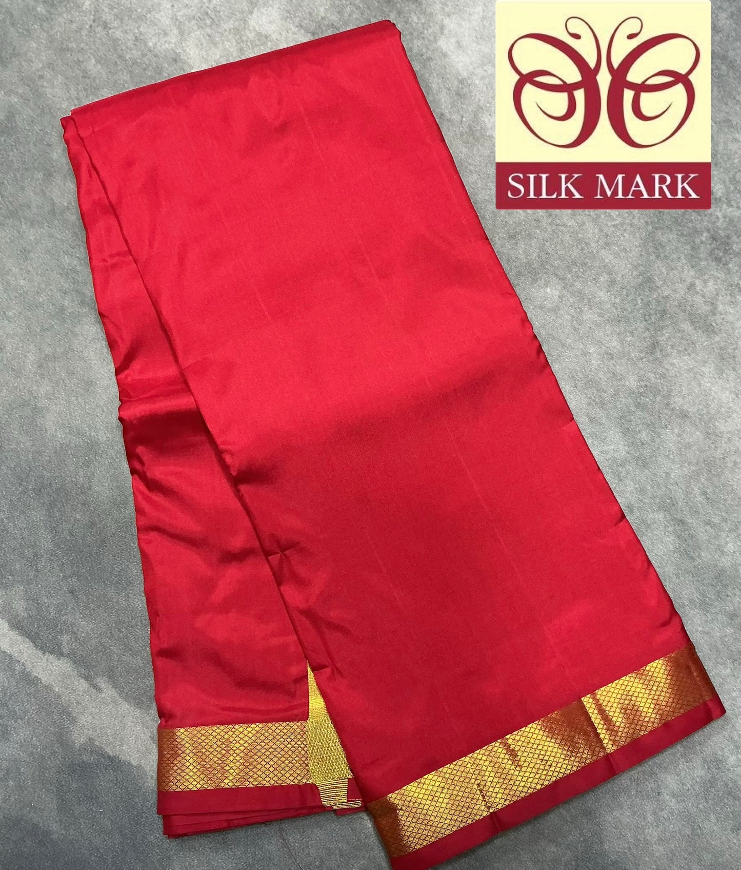 9X5 Pure Silk Dhoti Red Colour with Golden Zari Border