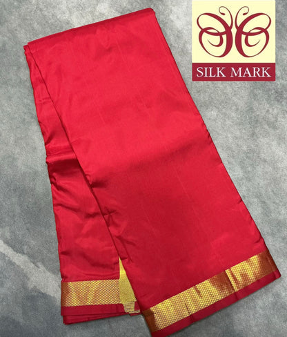 9X5 Pure Silk Dhoti Red Colour with Golden Zari Border