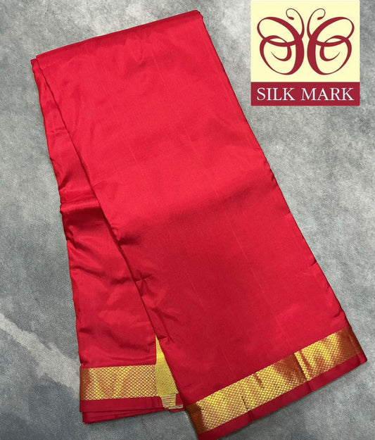 9X5 Pure Silk Dhoti Red Colour with Golden Zari Border