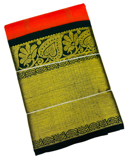 Pure Kanchipuram Silk Saree Orange Colour with Dark Green Border