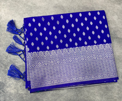 Soft Silk Casual Saree Ink Blue Colour with Sliver Colour Border