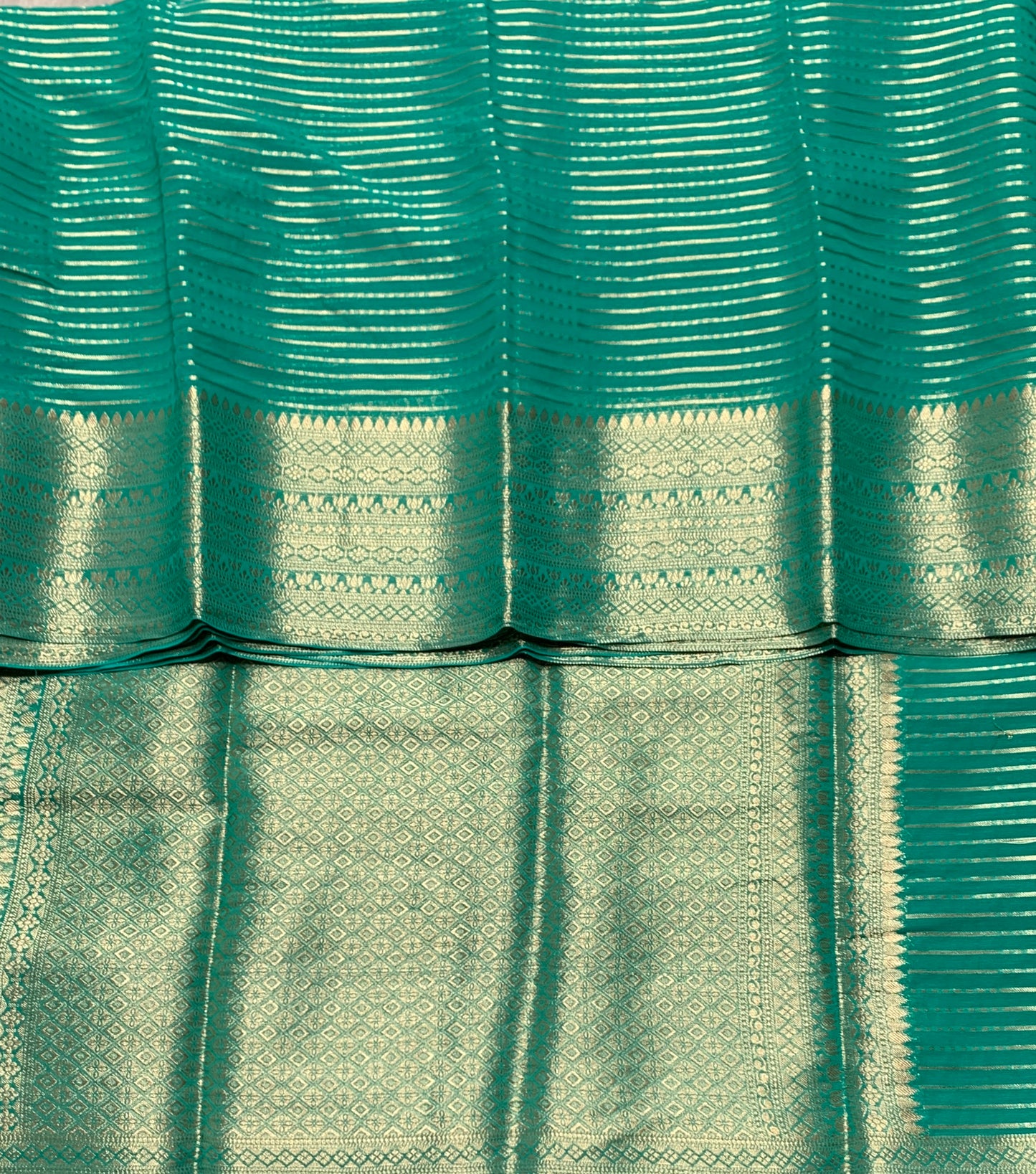 Georgette Saree Rama Green Colour with Sliver Floral Design Border