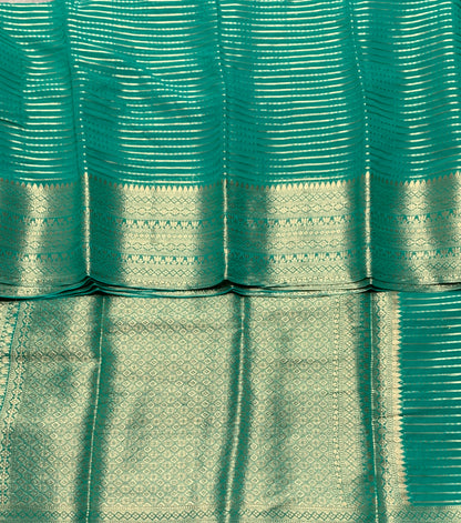 Georgette Saree Rama Green Colour with Sliver Floral Design Border