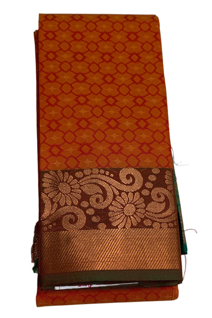 Synthetic Cotton Saree Orange Shade with Copper and Floral Design Border