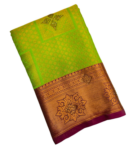 Art Silk Saree Light Green Colour with Magenta Border