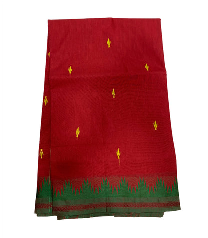 Chettinad Cotton Saree Red with Green Border