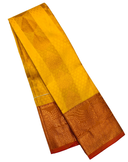 Vegan Silk Saree Yellow shade with Copper Border