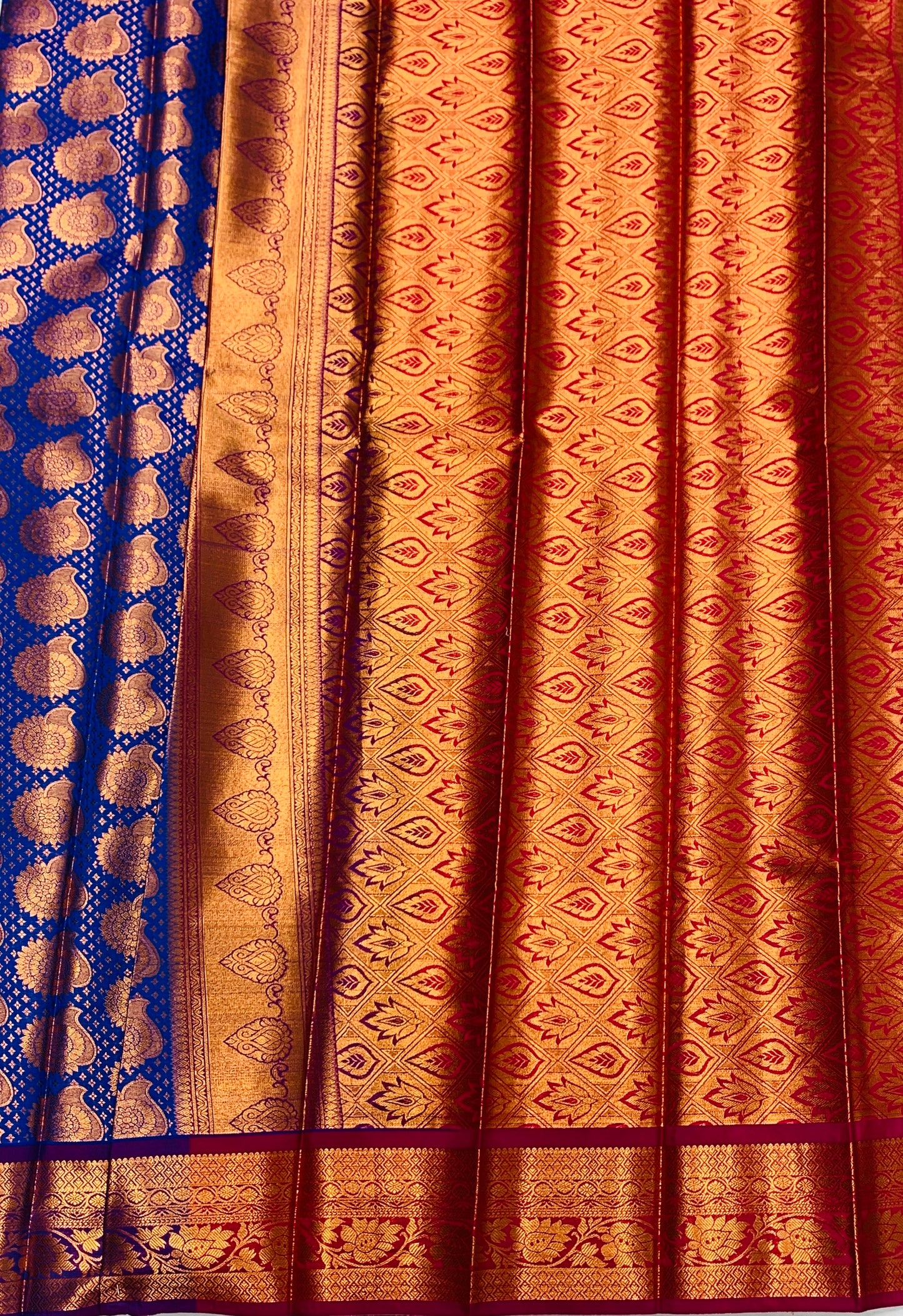 Vegan Silk Saree Ink Blue Colour with Copper Border