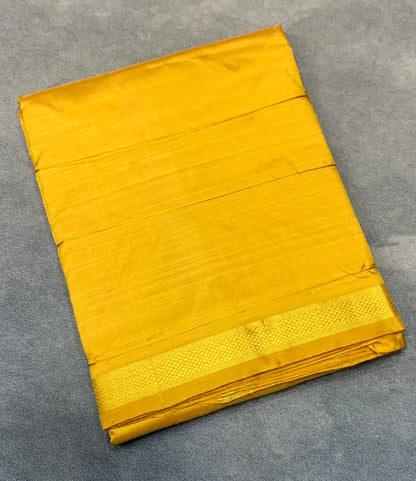 9X5 Pure Silk Dhoti Golden Mustard Colour with Small Golden Zari Border