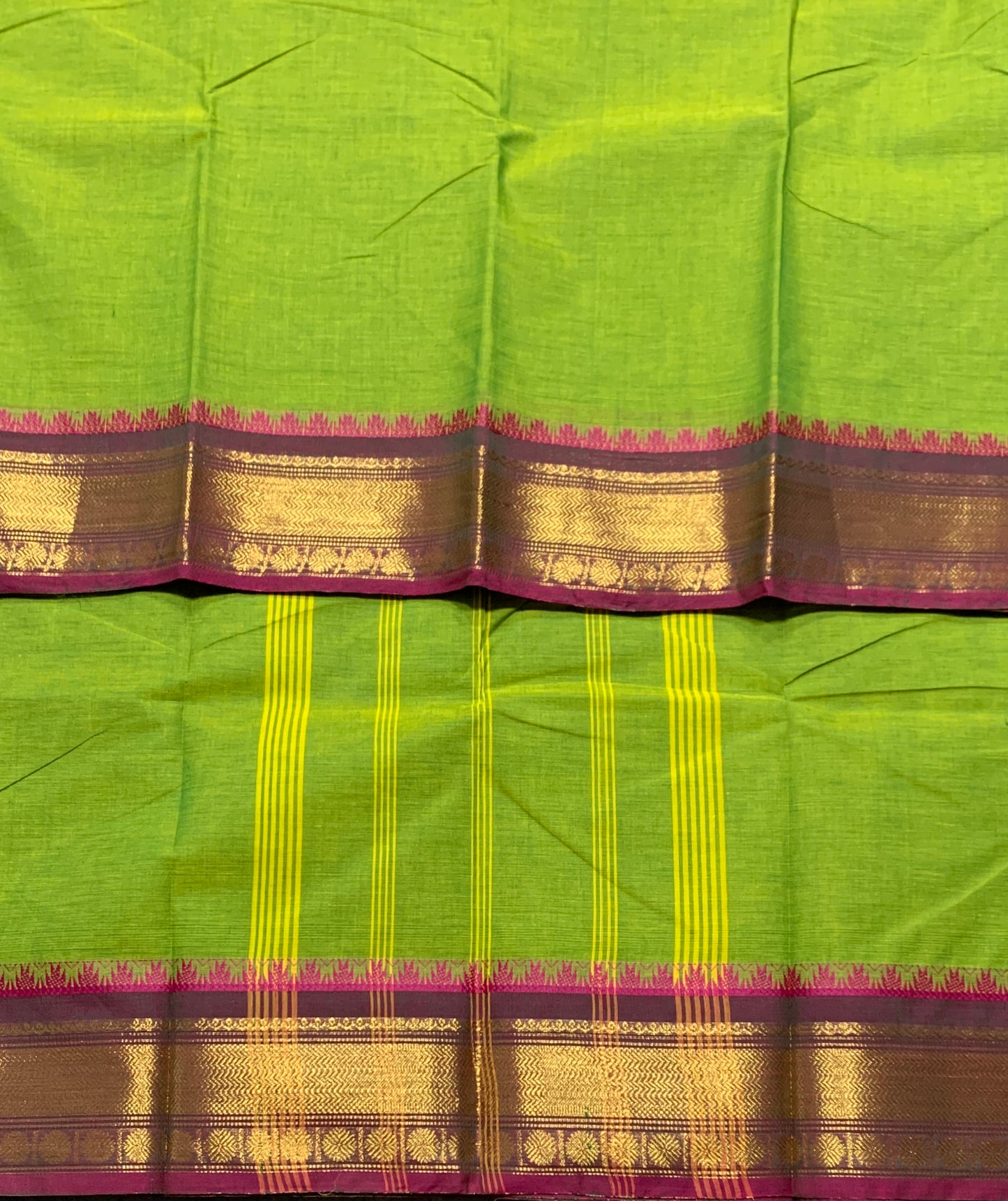 Chettinad Cotton Saree Olive Green Colour with Purple Border
