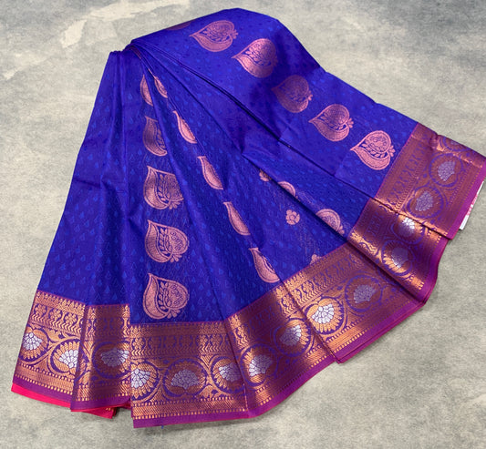 Vegan Silk Saree Violet Colour Saree with Copper and Floral Design