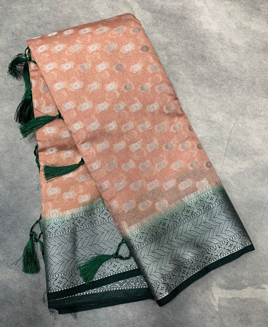 Crepe Saree Coffee Brown Colour with Green Border