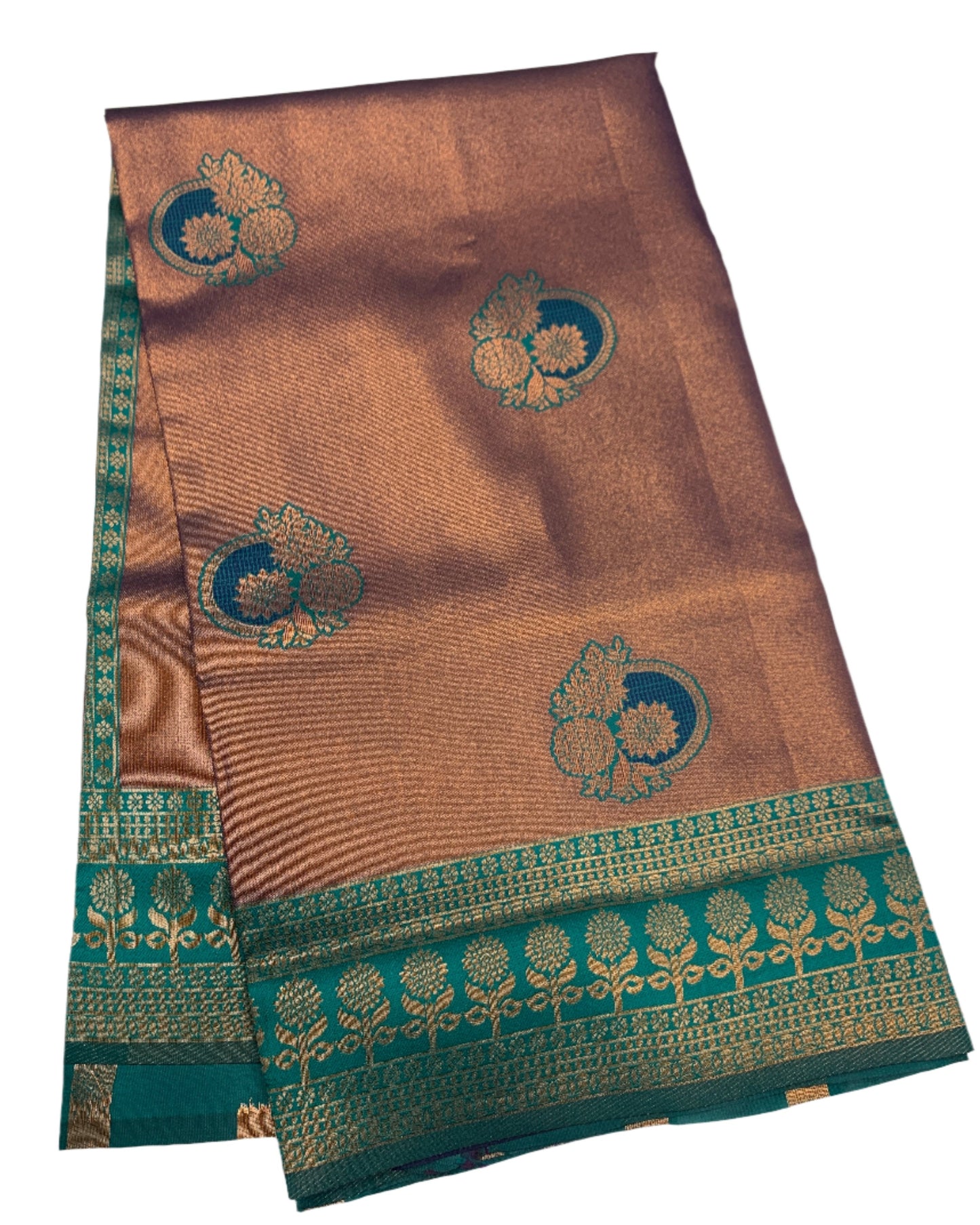 Art Silk Saree Copper Colour with Green Border