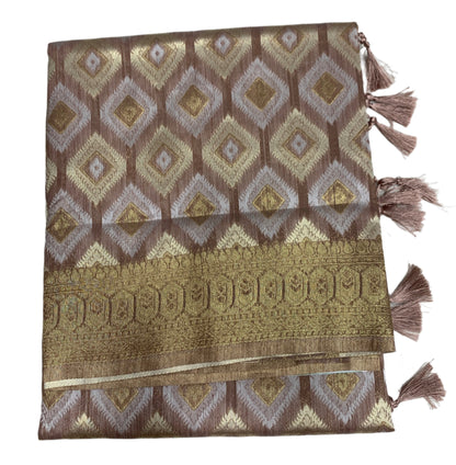 Banaras Katan Saree Light Brown Colour with Katan Work Border