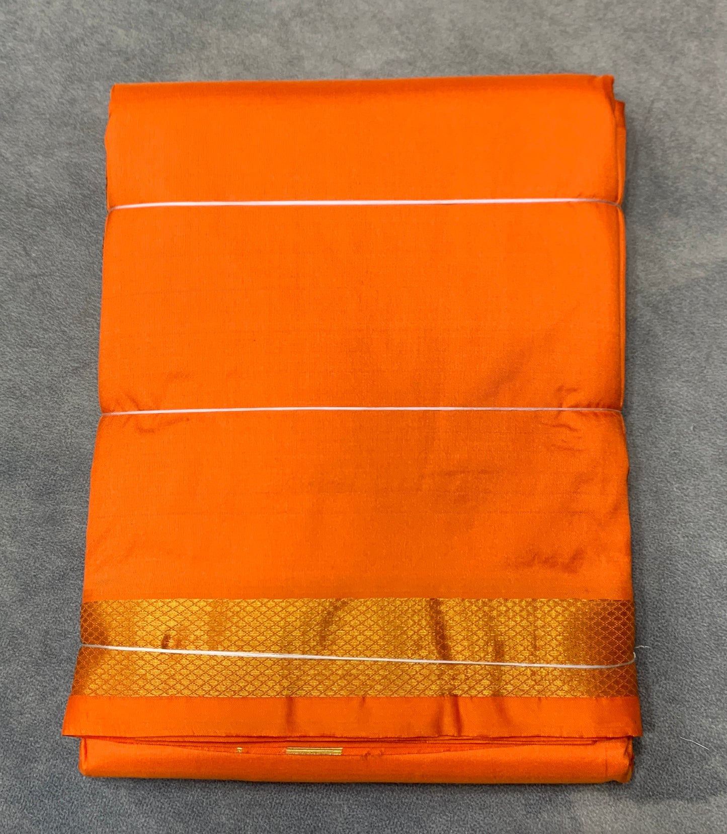 9X5 Pure Silk Golden Orange Colour Dhoti with Golden Zari Border