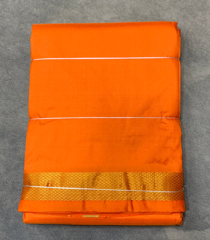 9X5 Pure Silk Golden Orange Colour Dhoti with Golden Zari Border