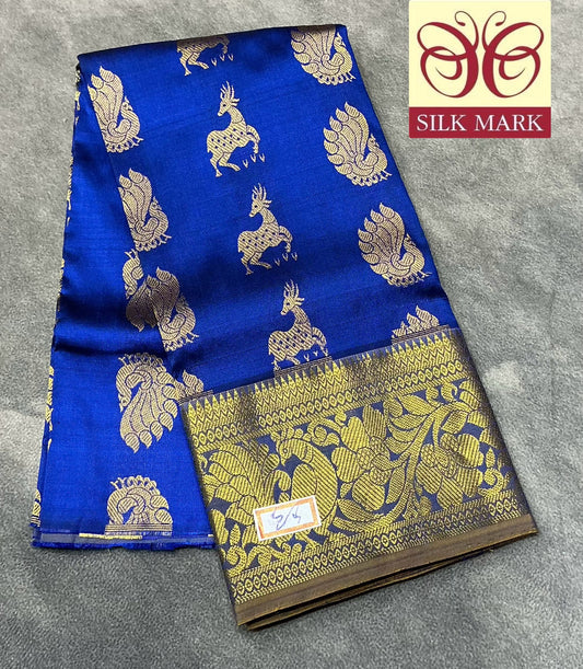 Blue Shade Pure Kanchipuram Kids Pattu Pavadai with Contrast Border for Newborn to 2 Years
