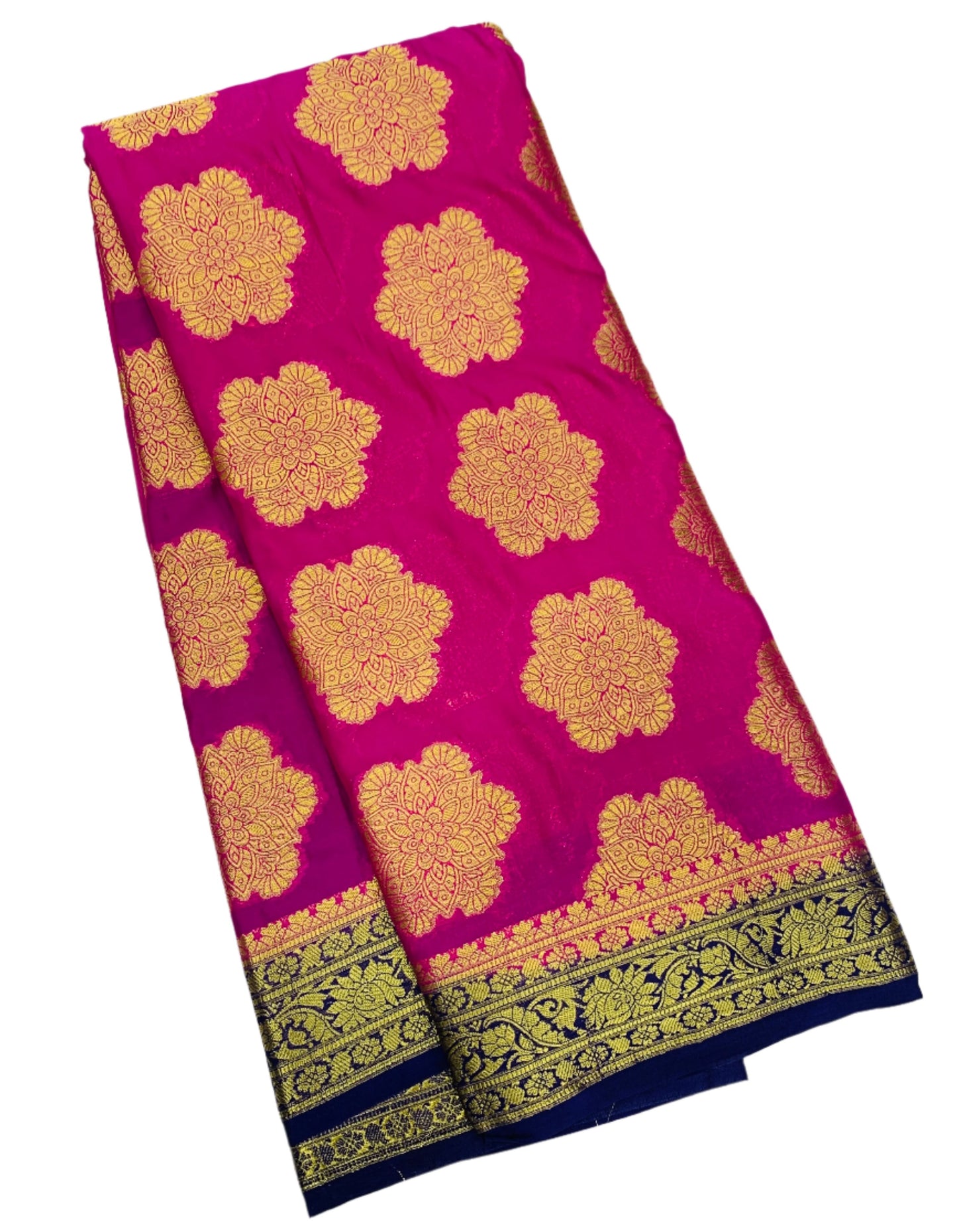 Crepe Saree Pink Colour with Blue Border