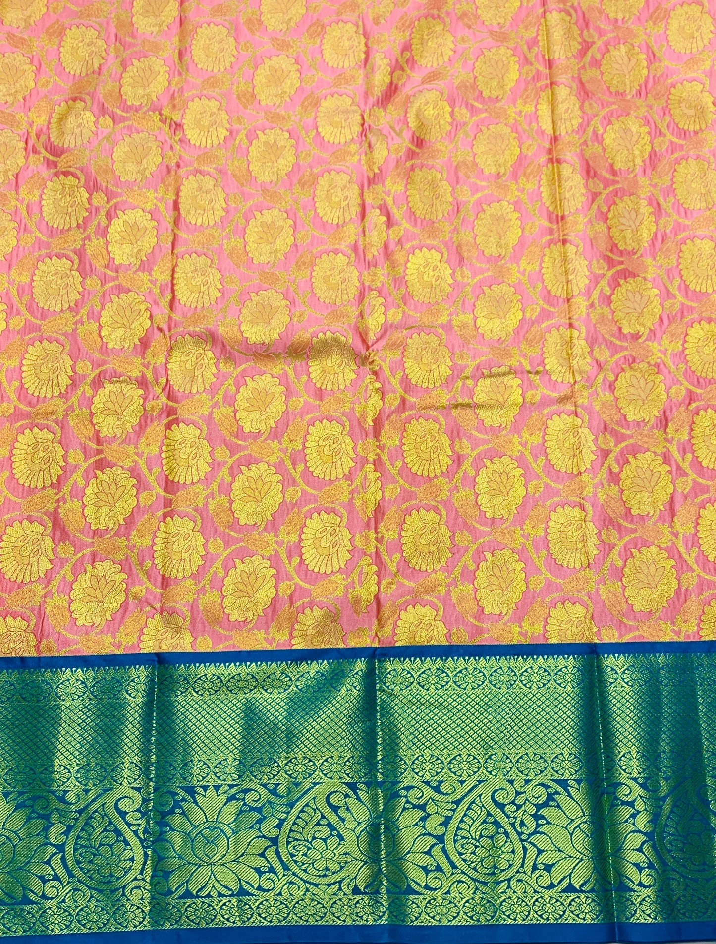 Baby Pink shade Vegan Silk Kids Pattu Pavadai with Contrast border for age 5 to 10