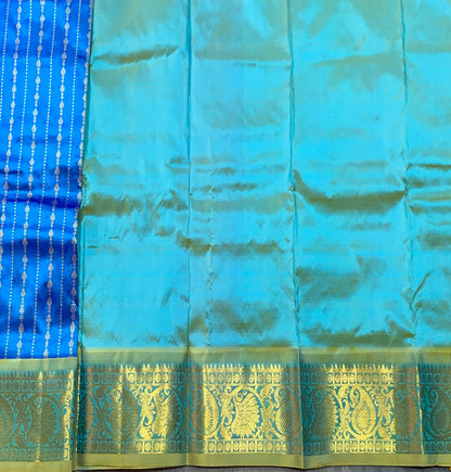 Sky Blue Shade Pure Kanchipuram Kids Pattu Pavadai with Contrast Border for Newborn to 2 Years