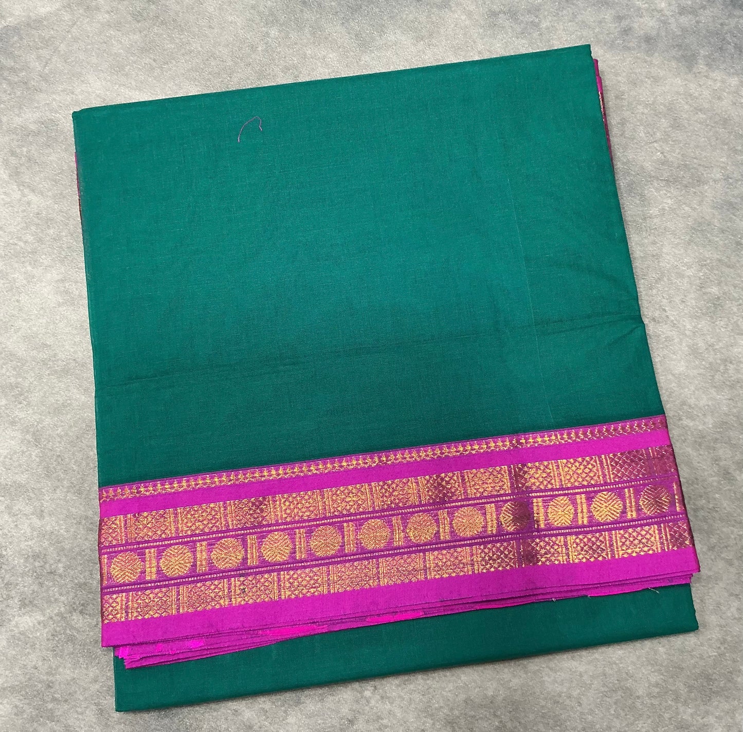 Chettinad Cotton Saree Rama Green Colour with Rani Pink Colour with Zari Work Border