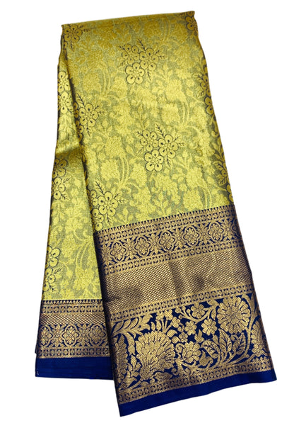 Golden Shade Soft Kanchi Tissue Pattu Saree with Blue Border