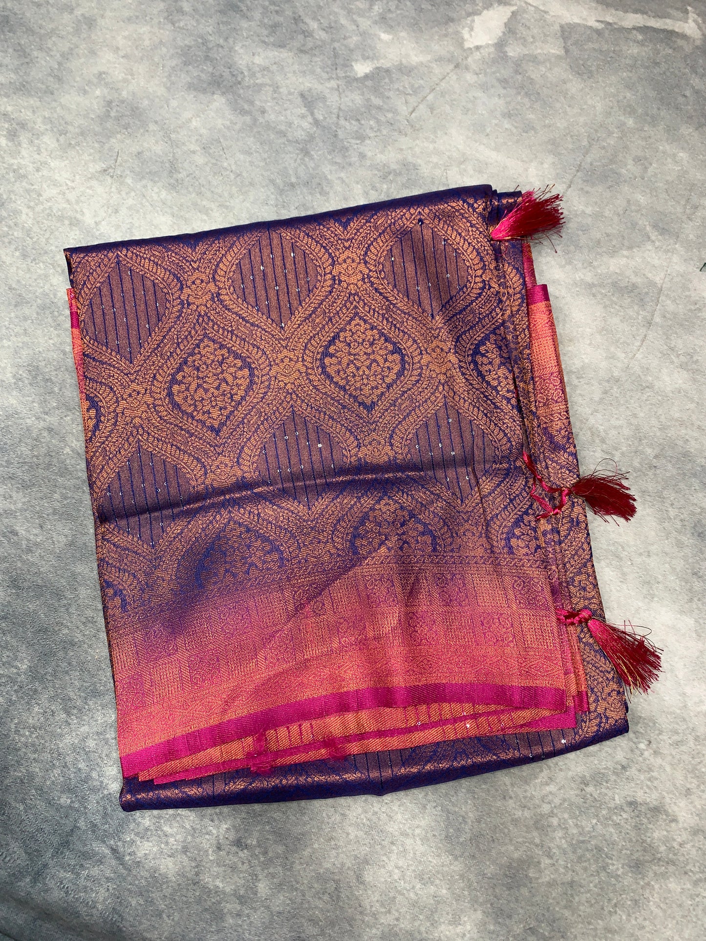 Soft Silk Saree Blue Colour and Stone Work with Pink Colour Pallu